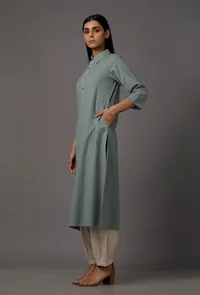 Grey Pure Woven Cotton Kurta image 2