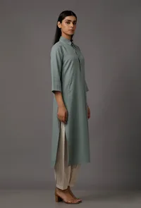 Grey Pure Woven Cotton Kurta image 3