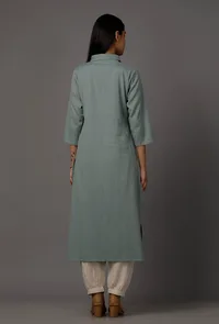 Grey Pure Woven Cotton Kurta image 4