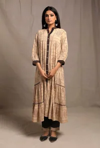 Black-Ecru Contrast Long Tier Kurta Dress image 1