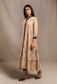 Black-Ecru Contrast Long Tier Kurta Dress image 2