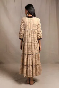 Black-Ecru Contrast Long Tier Kurta Dress image 4