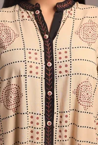 Black-Ecru Contrast Long Tier Kurta Dress image 5