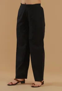 Black Solid Straight Cotton Pant image 2