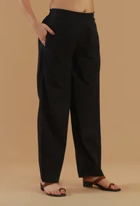 Black Solid Straight Cotton Pant image 3