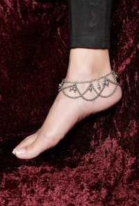 Set of 2: Antique Silver-Plated brass Chain Anklets With Bells image 1