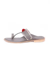 Grey & Silver Pom Pom Cruelty-Free Leather Sandals image 4