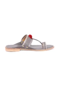 Grey & Silver Pom Pom Cruelty-Free Leather Sandals image 5