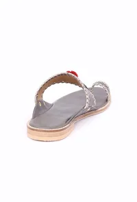 Grey & Silver Pom Pom Cruelty-Free Leather Sandals image 6