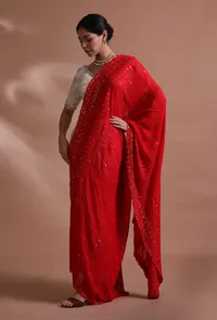 Red Color Cotton Georgette Embroidered Dupatta image 2