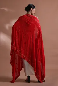 Red Color Cotton Georgette Embroidered Dupatta image 3