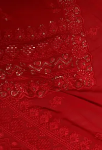 Red Color Cotton Georgette Embroidered Dupatta image 6