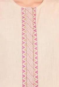 Beige Kantha Embroidered Front Slit Kurta image 6