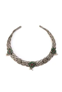 Elegant Green Stone Embellished Hasli And Earring Set image 4