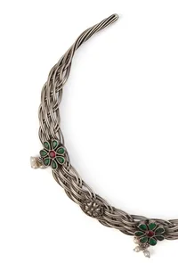 Elegant Green Stone Embellished Hasli And Earring Set image 5