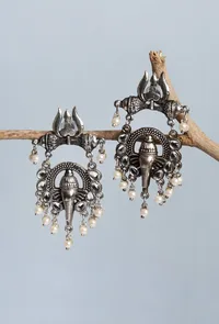 Ganpati Studs Studded with White Stones Dangler Earrings image 1