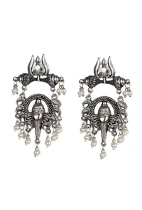 Ganpati Studs Studded with White Stones Dangler Earrings image 2