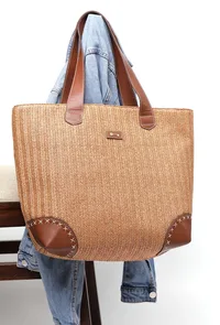 Tortilla Rafia Weave Brown Tote Bag image 1
