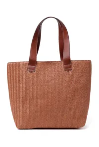 Tortilla Rafia Weave Brown Tote Bag image 3