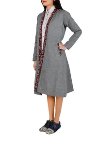 Grey Cotton Ajrakh Overlay image 3