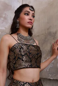 Black Banarasi Jacquard Crop Top image 1