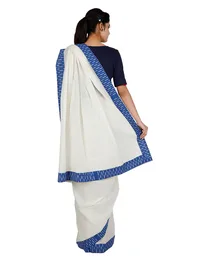 Off White Cotton and Blue Iakt Bordered saree image 4