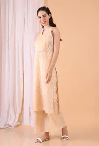 Peach Pintuck Cotton Kurta image 3