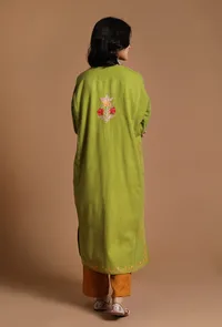 Light Olive Green Aari Embroidered Kashmiri Phiran-Free Size image 4