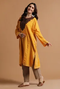 Cadmium Orange Kashmiri Sozni Embroidery Phiran-Free Size image 3