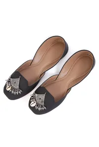 Sleek Black Jutti with Tribal German Silver image 5