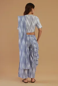 Powder Blue Ikat Handwoven Cotton Saree (Does not include Top and Pants) image 5