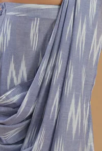 Powder Blue Ikat Handwoven Cotton Saree (Does not include Top and Pants) image 6