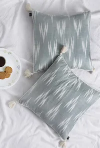 Set of 2: Slate Blue Ikat Cotton Cushion Covers image 1