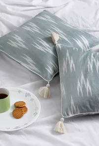 Set of 2: Slate Blue Ikat Cotton Cushion Covers image 6