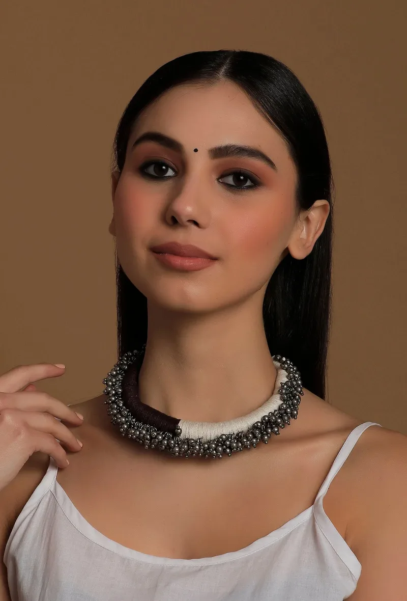Kasima Duo Black and White Tribal Ghungroo Necklace