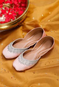 Baby Pink Embroidered Silk Juttis image 1