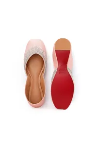 Baby Pink Embroidered Silk Juttis image 3