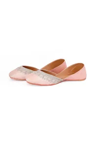 Baby Pink Embroidered Silk Juttis image 4