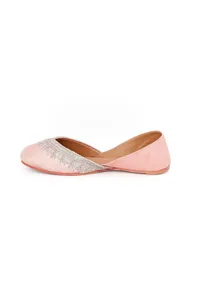 Baby Pink Embroidered Silk Juttis image 5