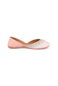 Baby Pink Embroidered Silk Juttis image 6
