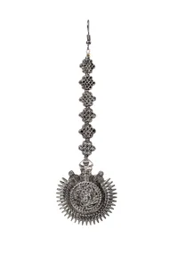 Oxidized German Silver Designer Square Bead Lightweight Maangtikka image 2