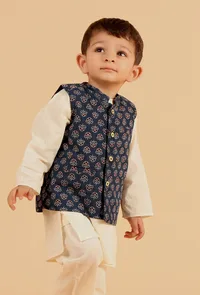 Amey Indigo Ajrakh Print Cotton Nehru Jacket image 1