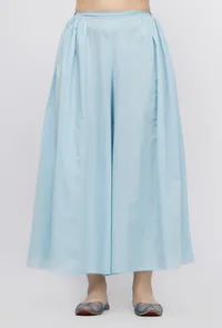 Set of 2 : Blue  Hand-Block Printed Cotton Blouse Paired with plain Cotton Culottes image 5