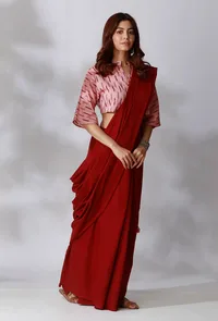 Maroon Saree With Ikkat Tassels image 2