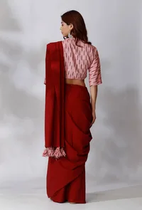 Maroon Saree With Ikkat Tassels image 4