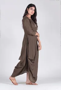 Olive green cotton linen maxi dress image 2