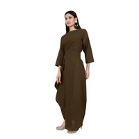 Olive green cotton linen maxi dress image 3