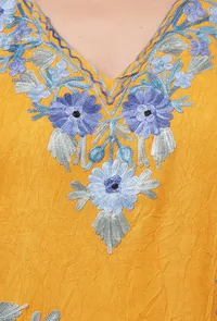 Orange Yellow Cotton Crush Ari Embroidered Kaftan- Free Size image 5