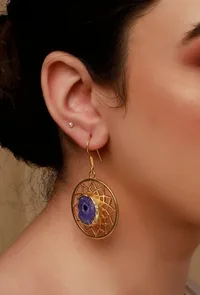 Purple Enamel Gold Earrings image 1