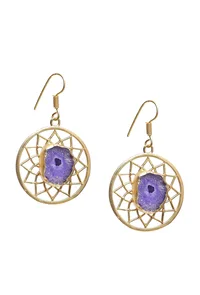 Purple Enamel Gold Earrings image 2